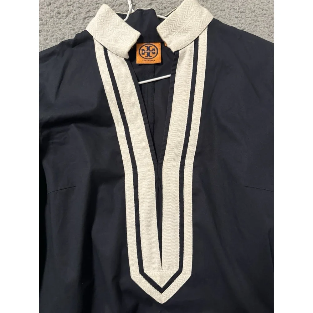 TORY BURCH Navy White Tory Tunic Dress Size 2 Cruise Resort‎
